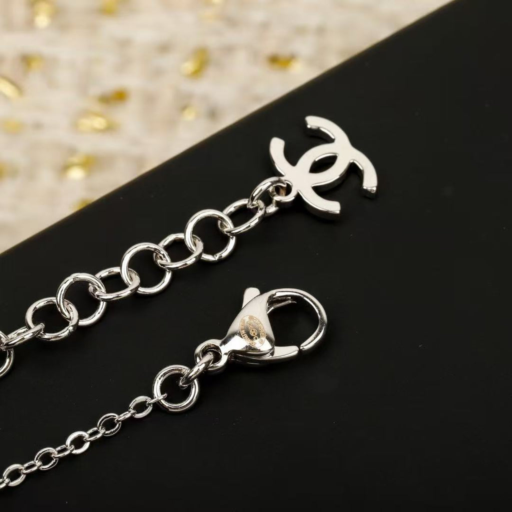 CHANEL Pearl Crystal Double-C Pendant Necklace