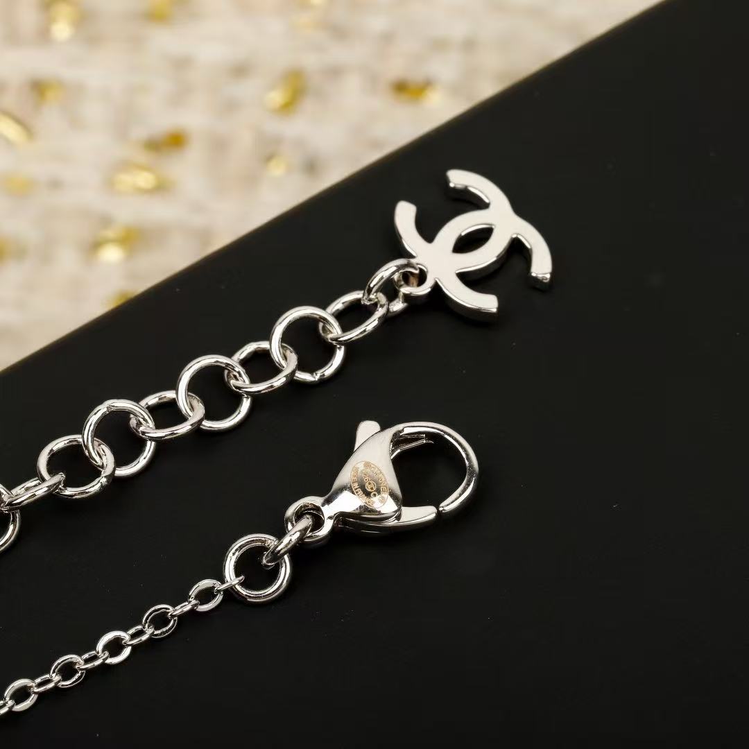 CHANEL Pearl Crystal Double-C Pendant Necklace
