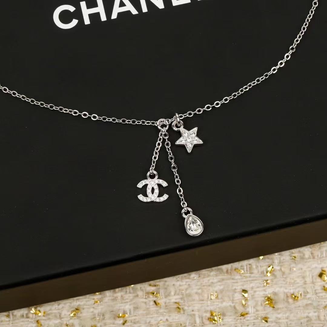 CHANEL Pearl Crystal Double-C Pendant Necklace