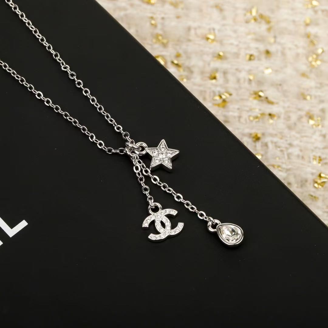 CHANEL Pearl Crystal Double-C Pendant Necklace