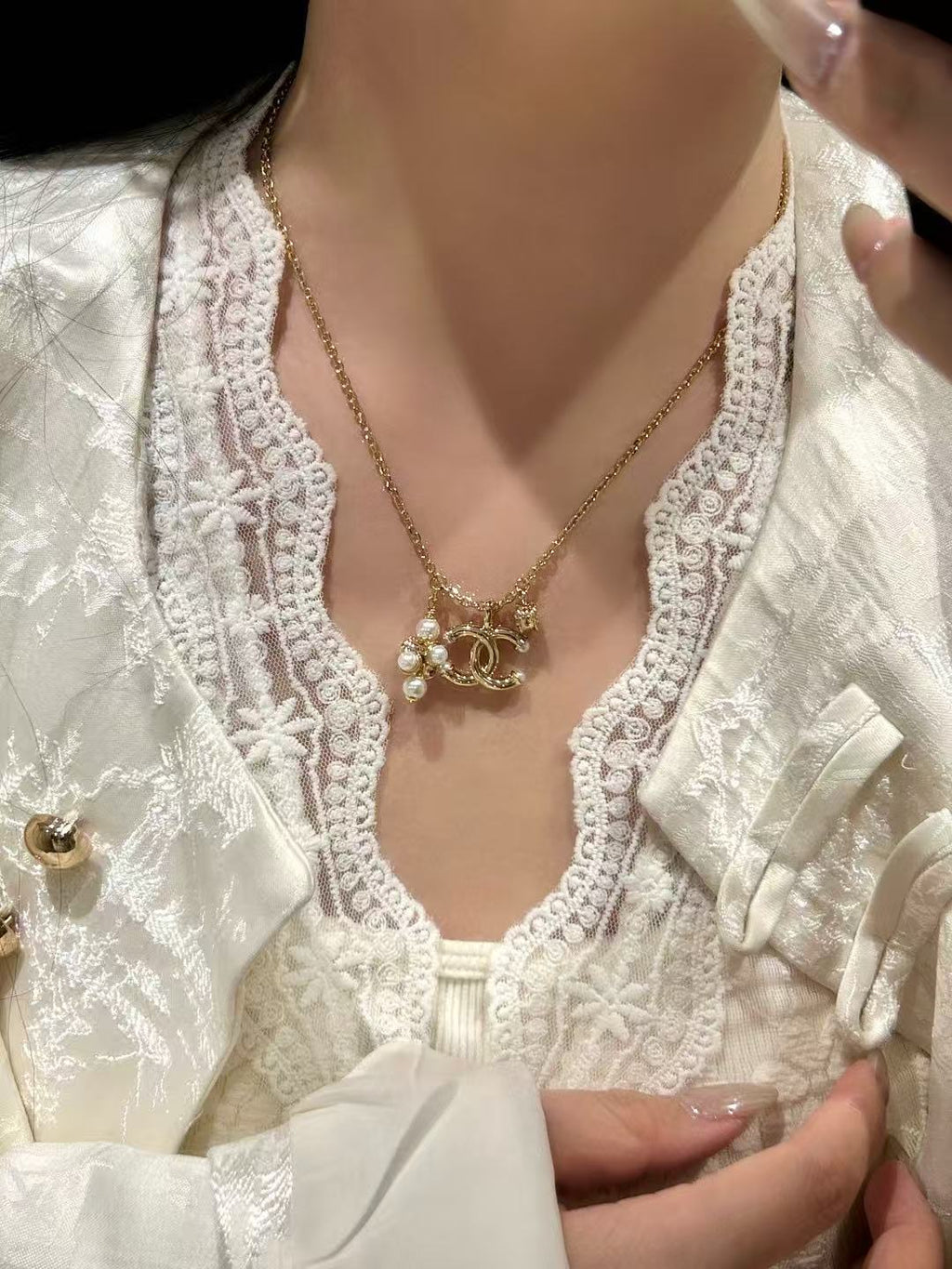 CHANEL Pearl Double-C Pendant Necklace