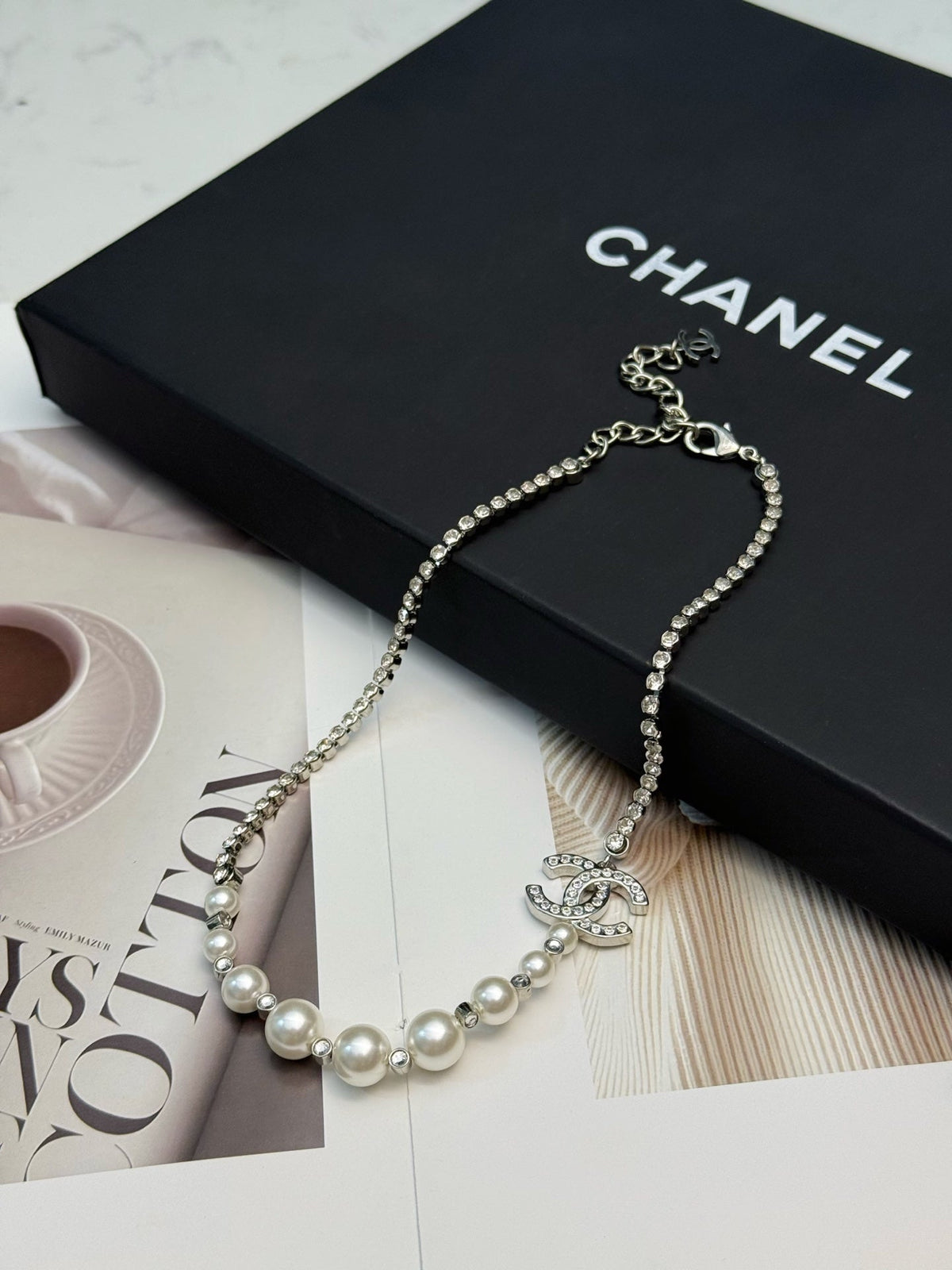 CHANEL Pearl Crystal Double-C Necklace