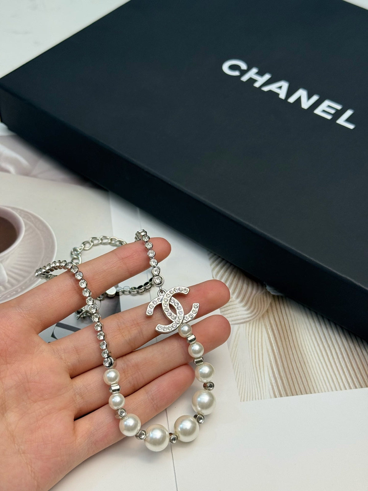 CHANEL Pearl Crystal Double-C Necklace