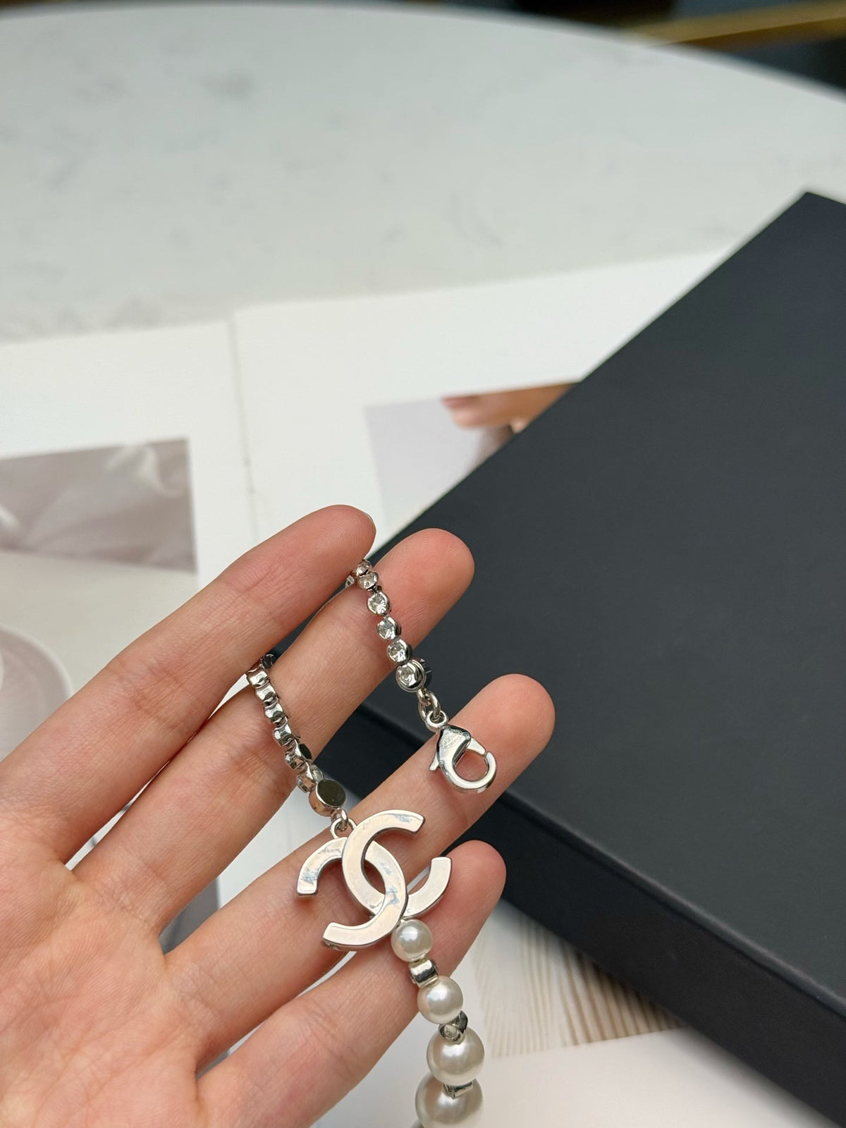 CHANEL Pearl Crystal Double-C Necklace