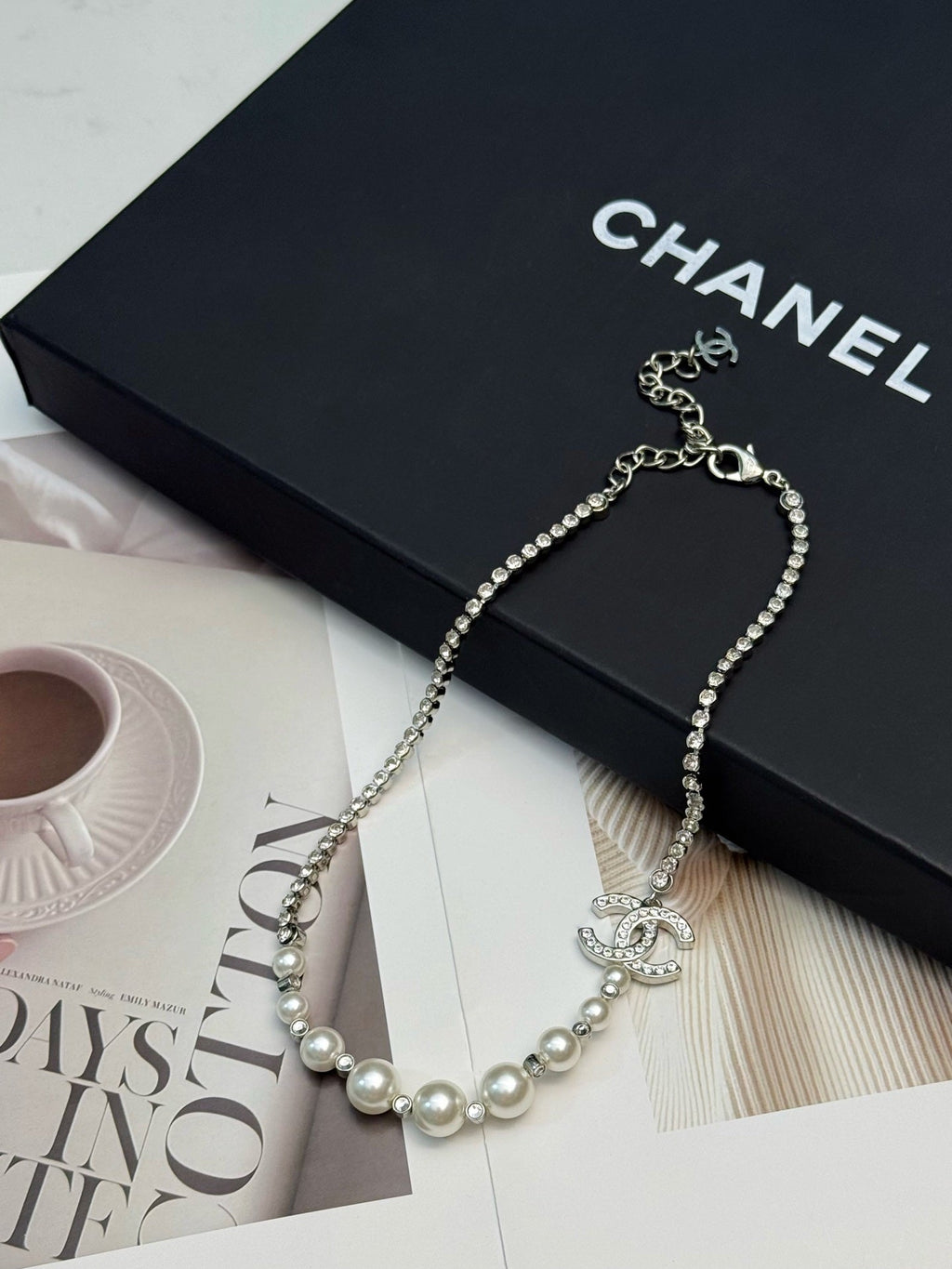 CHANEL Pearl Crystal Double-C Necklace