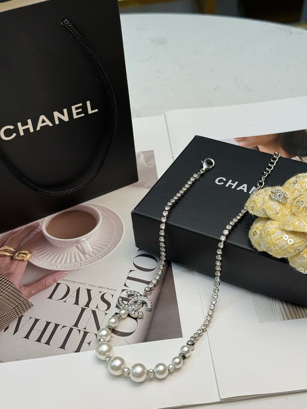 CHANEL Pearl Crystal Double-C Necklace
