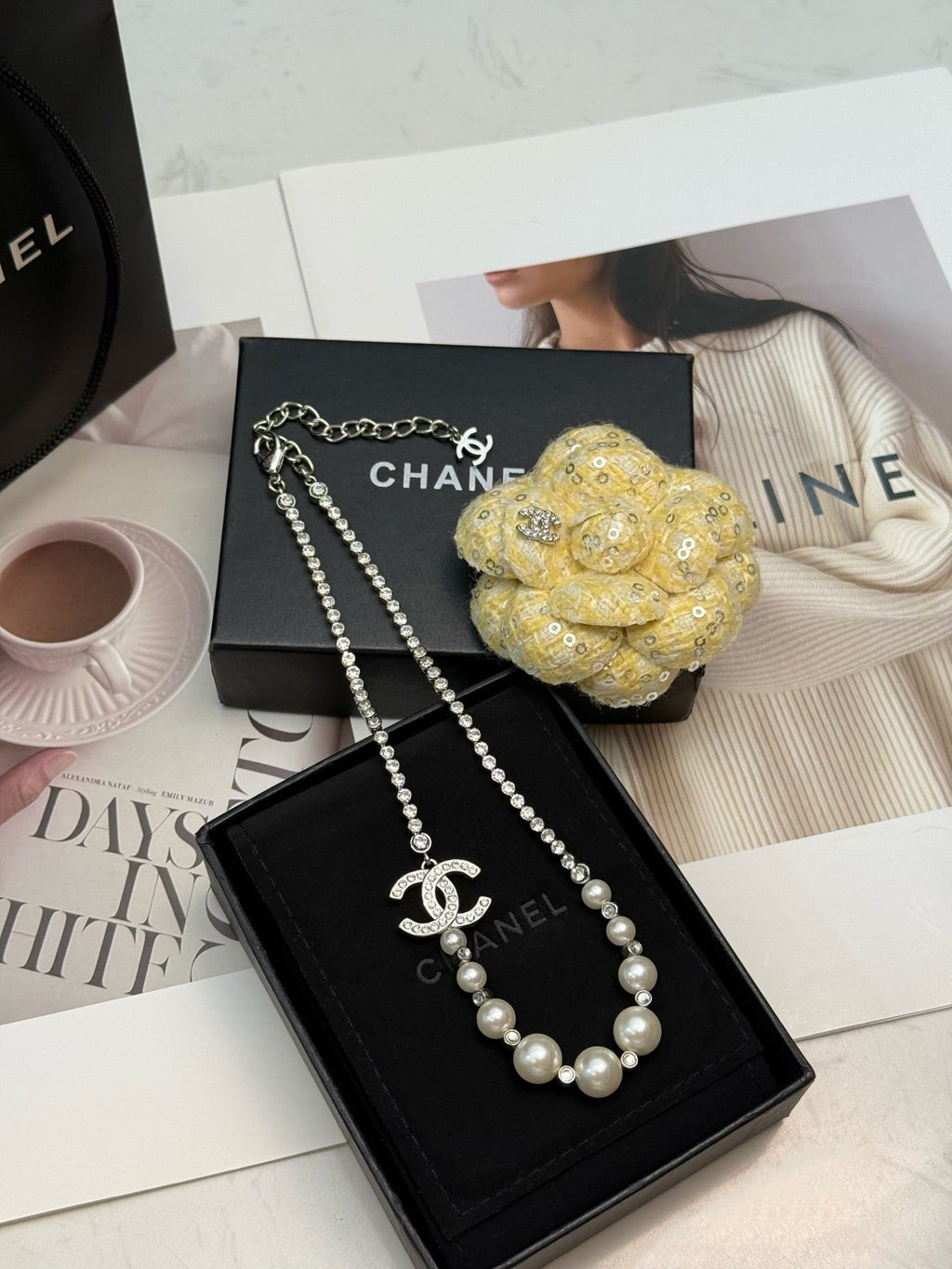CHANEL Pearl Crystal Double-C Necklace