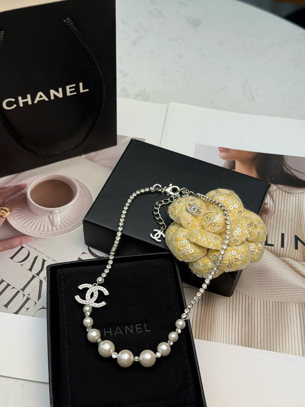 CHANEL Pearl Crystal Double-C Necklace