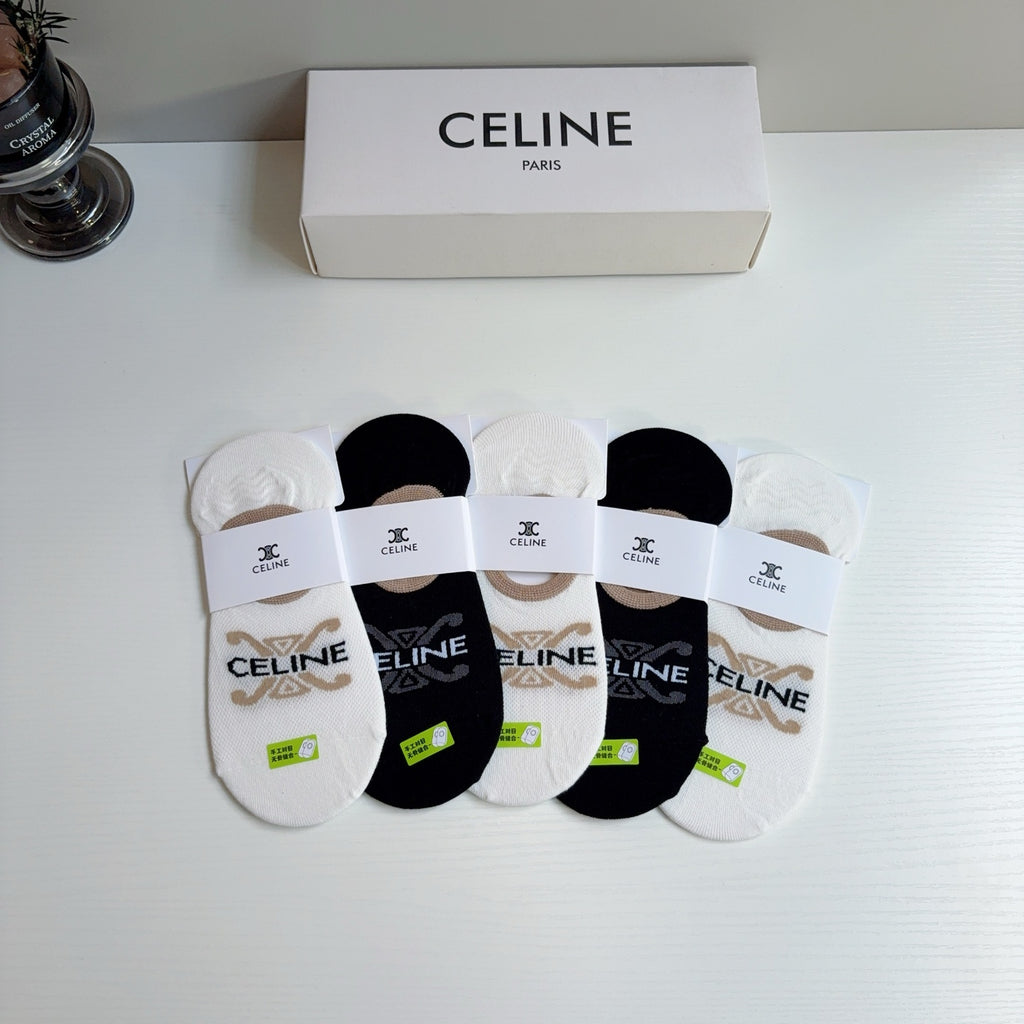 Celine Cotton No-Show Socks – 5-Pair Set #004