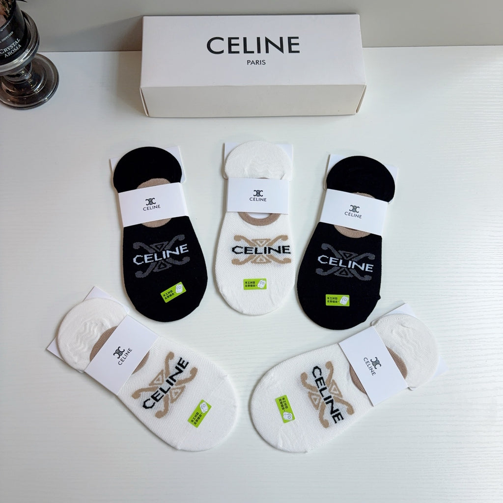 Celine Cotton No-Show Socks – 5-Pair Set #004