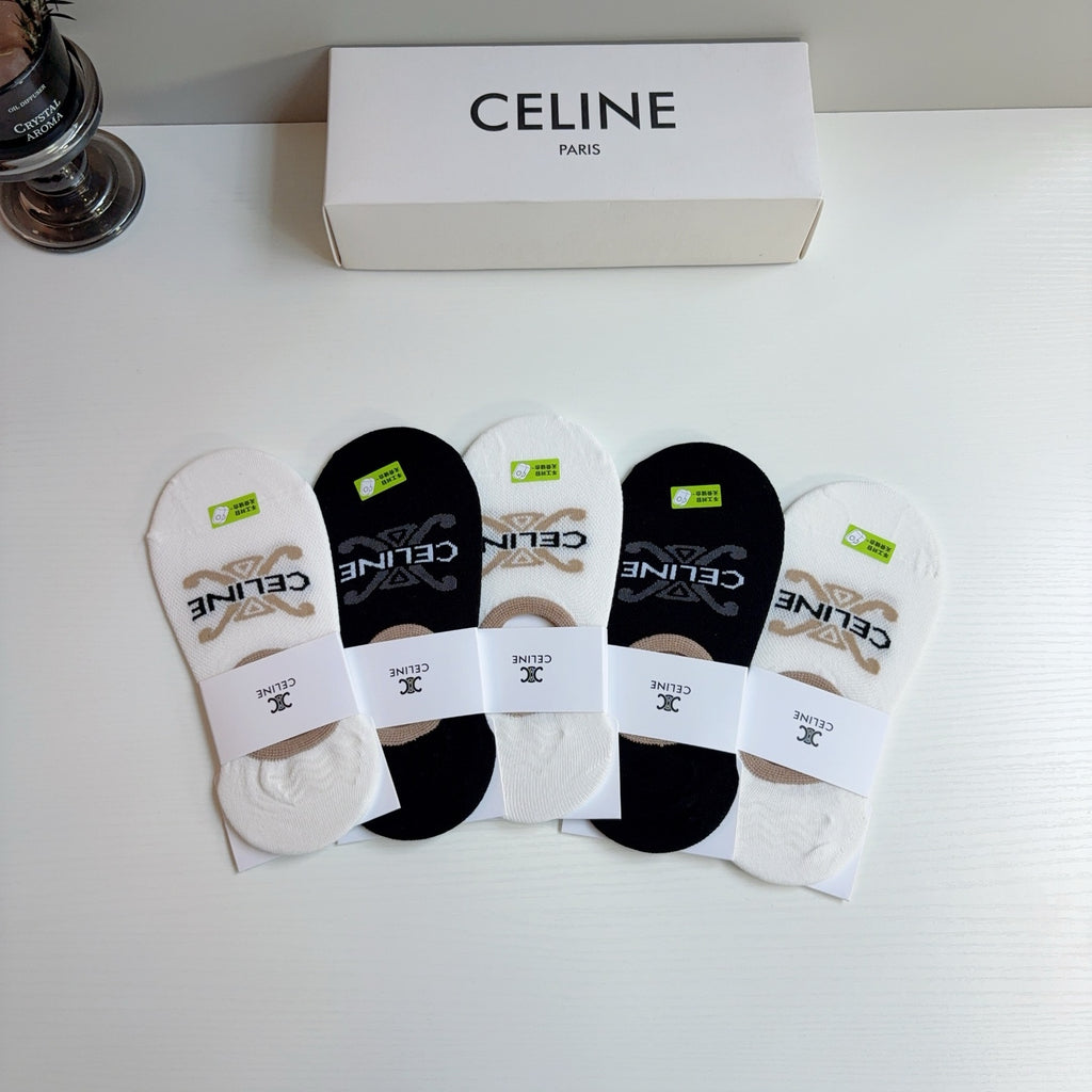 Celine Cotton No-Show Socks – 5-Pair Set #004