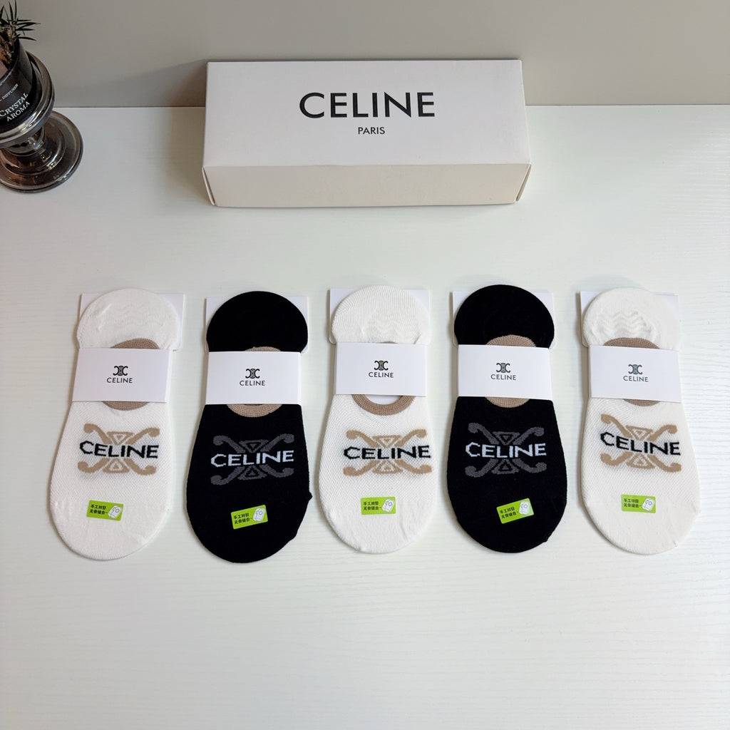 Celine Cotton No-Show Socks – 5-Pair Set #004