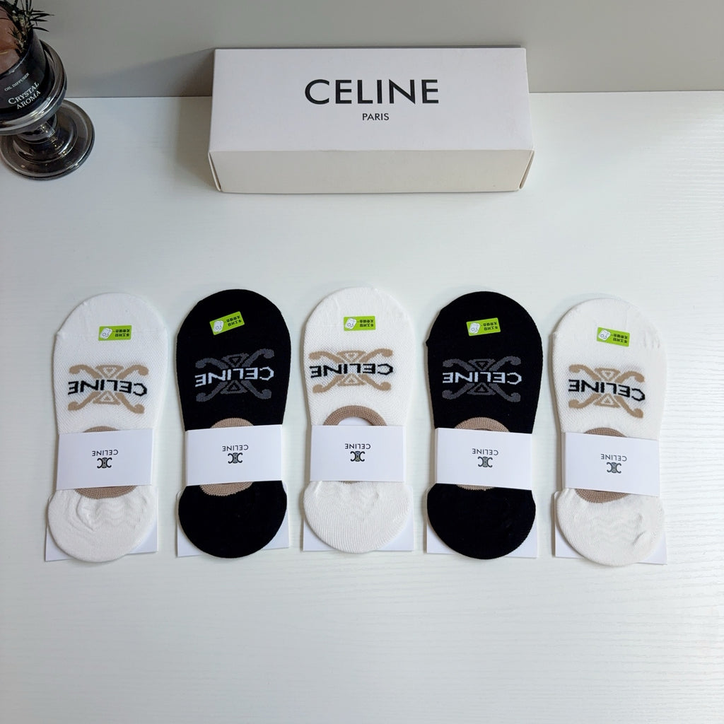Celine Cotton No-Show Socks – 5-Pair Set #004