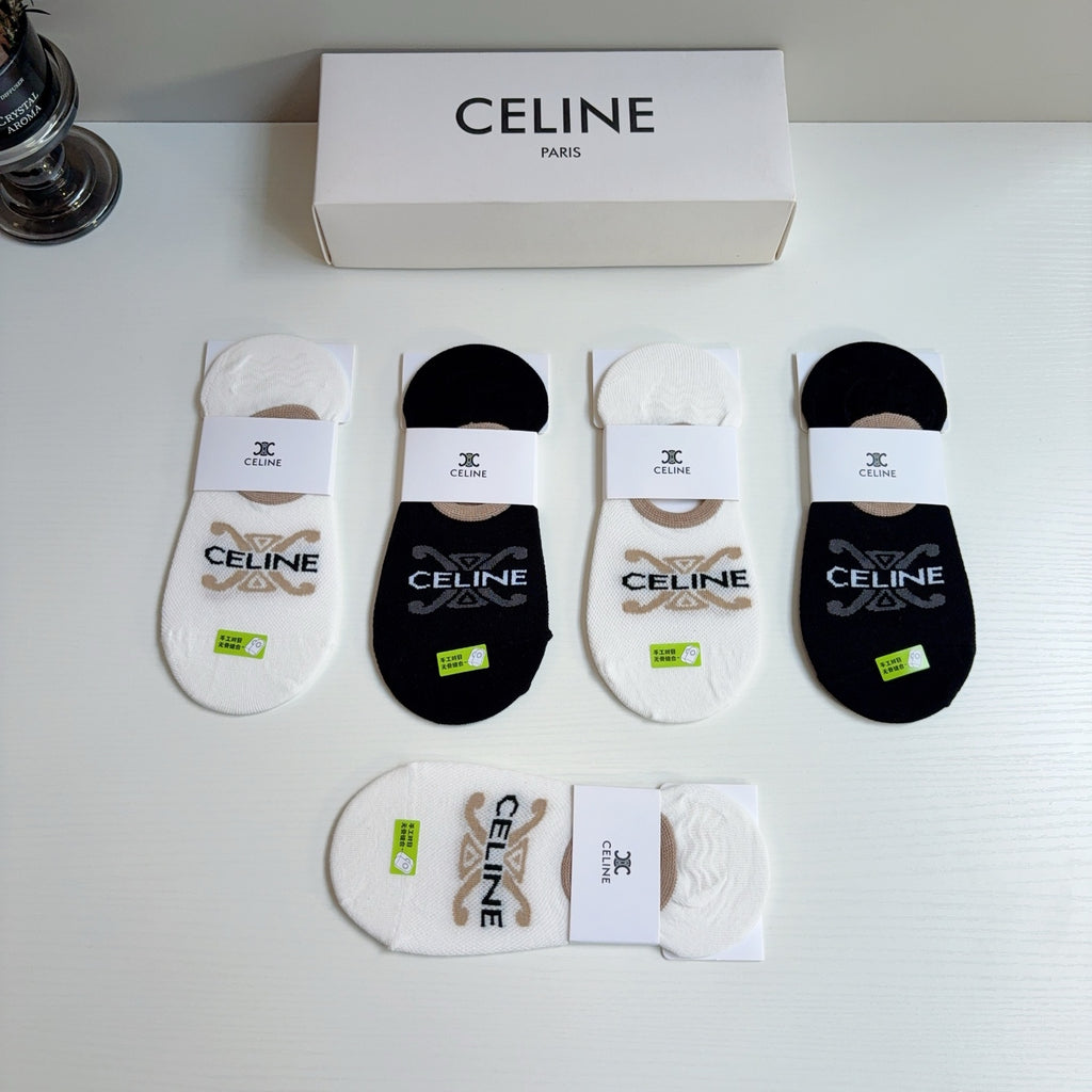Celine Cotton No-Show Socks – 5-Pair Set #004