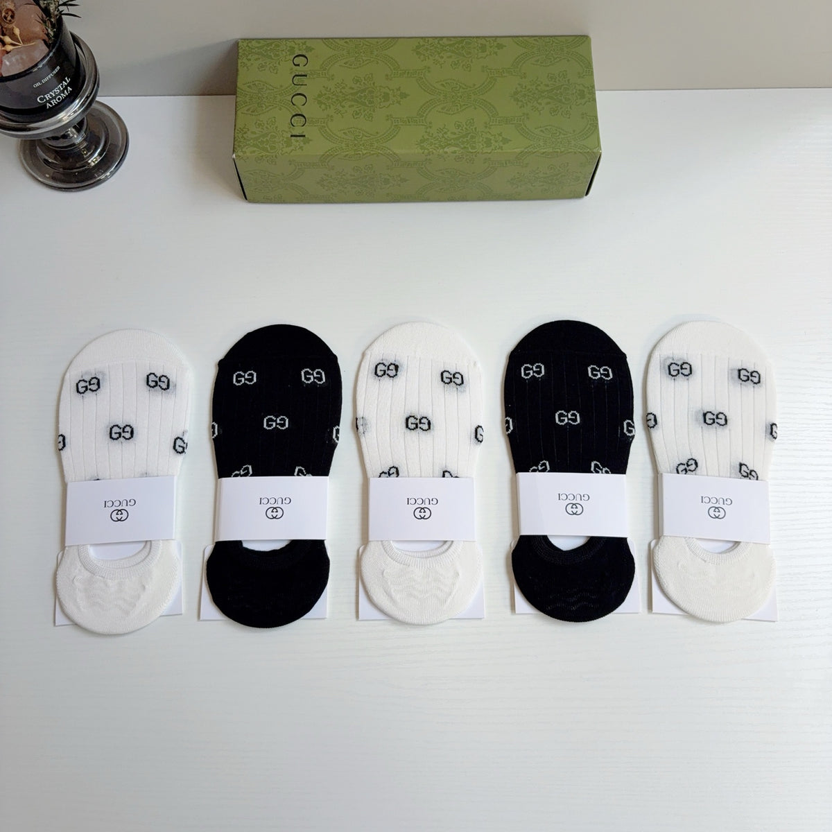 Gucci Bamboo Cotton No-Show Socks – 5-Pair Set #001
