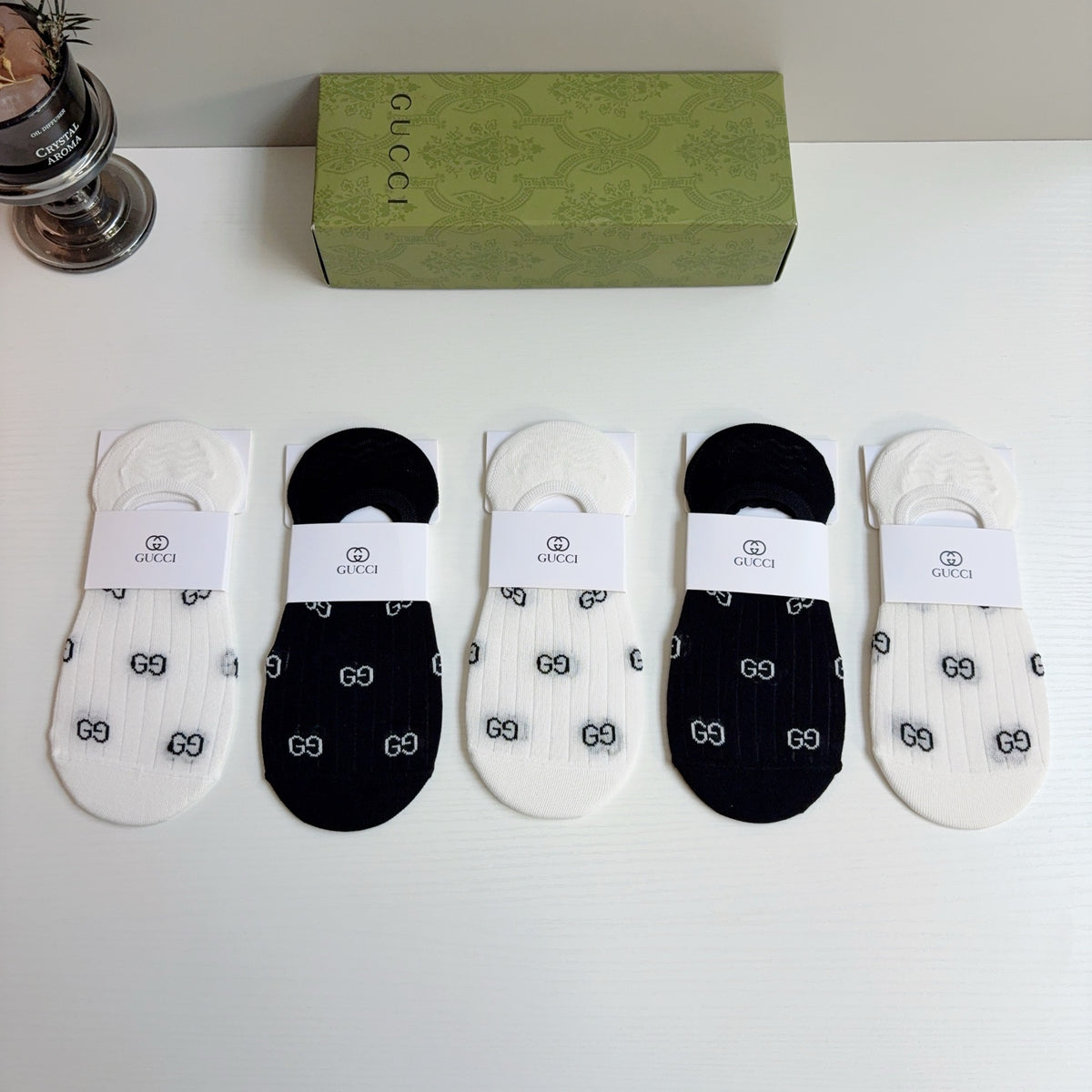 Gucci Bamboo Cotton No-Show Socks – 5-Pair Set #001