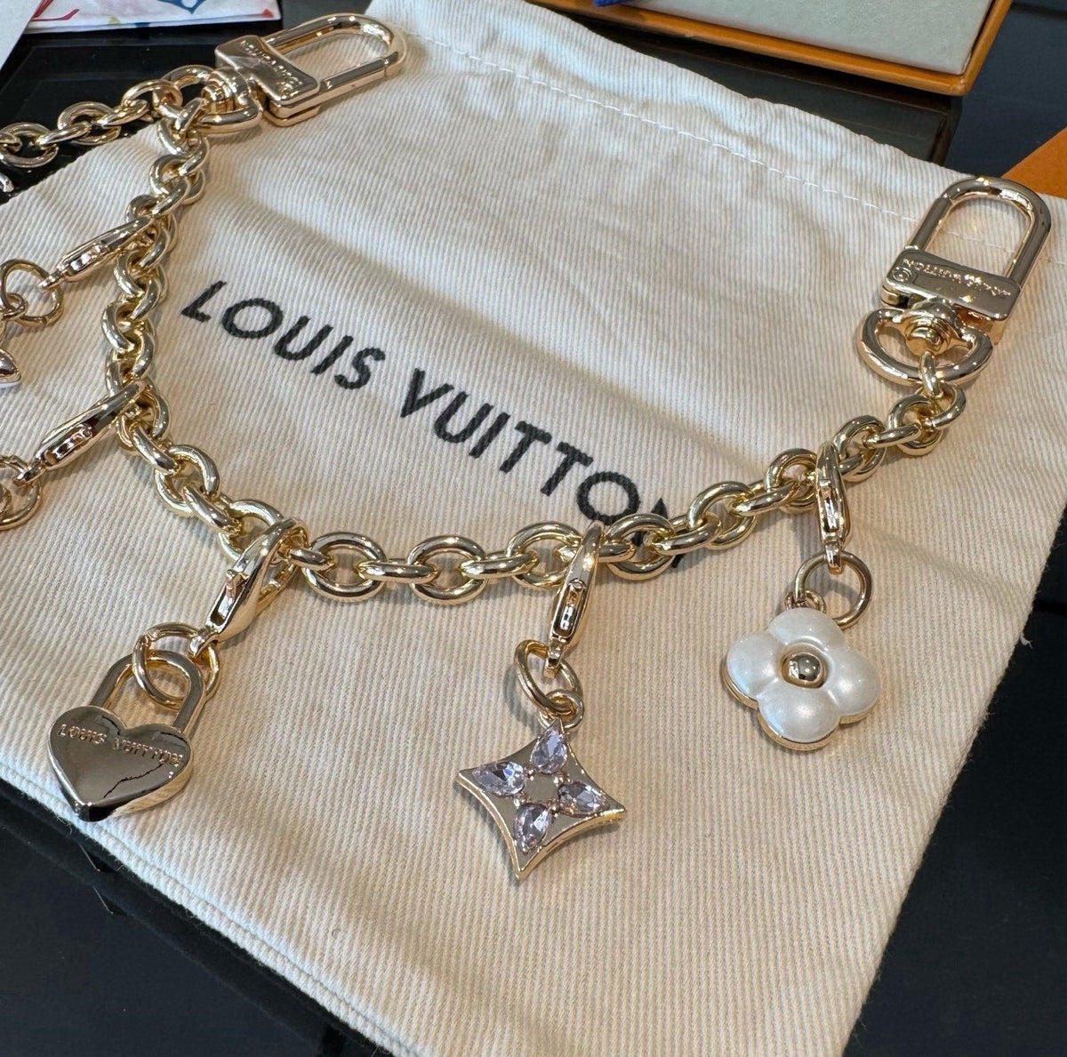 LOUIS VUITTON Canvas Cherry Blossom Bag Charm Keychain