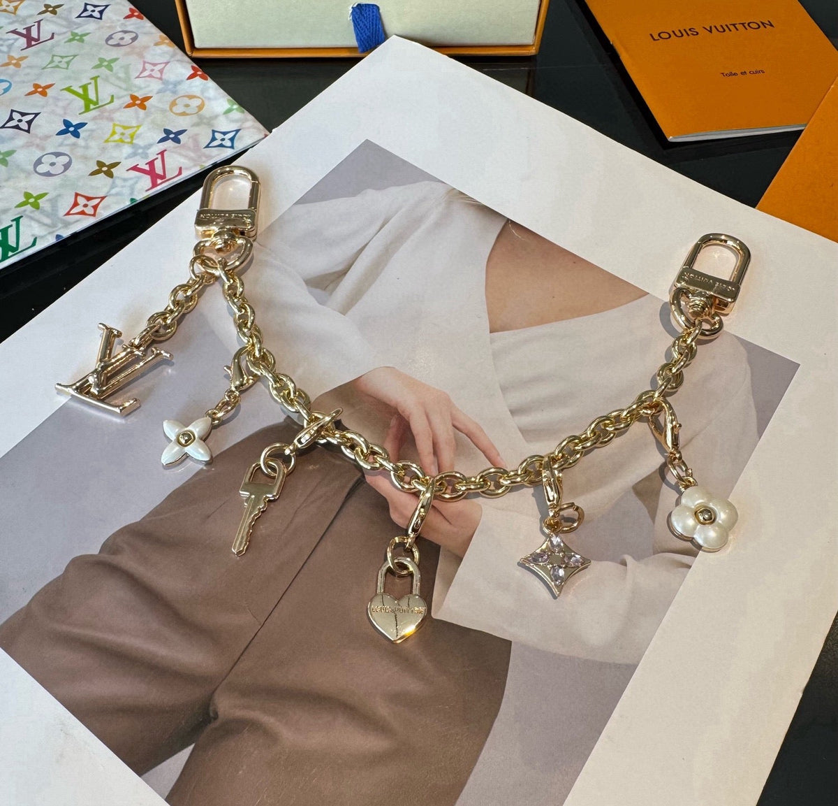 LOUIS VUITTON Canvas Cherry Blossom Bag Charm Keychain