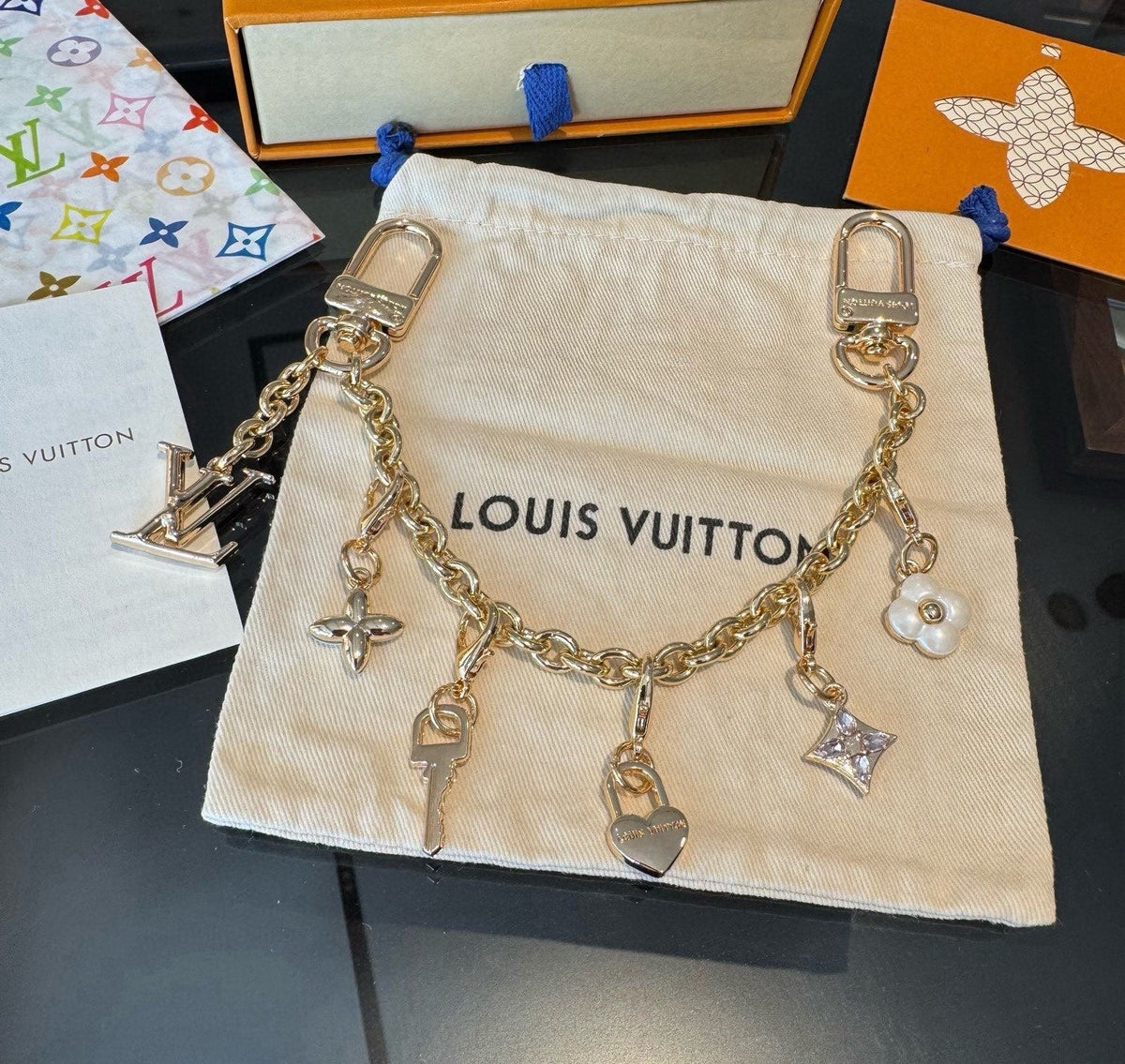 LOUIS VUITTON Canvas Cherry Blossom Bag Charm Keychain