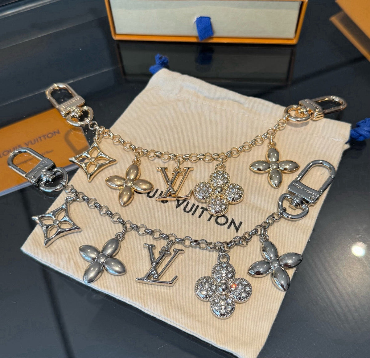 LOUIS VUITTON Canvas Flower Bag Charm Keychain