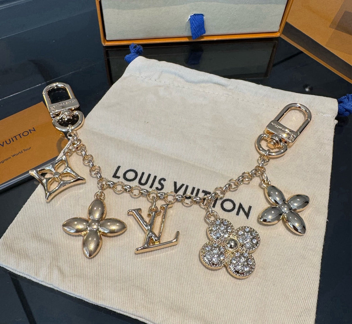 LOUIS VUITTON Canvas Flower Bag Charm Keychain