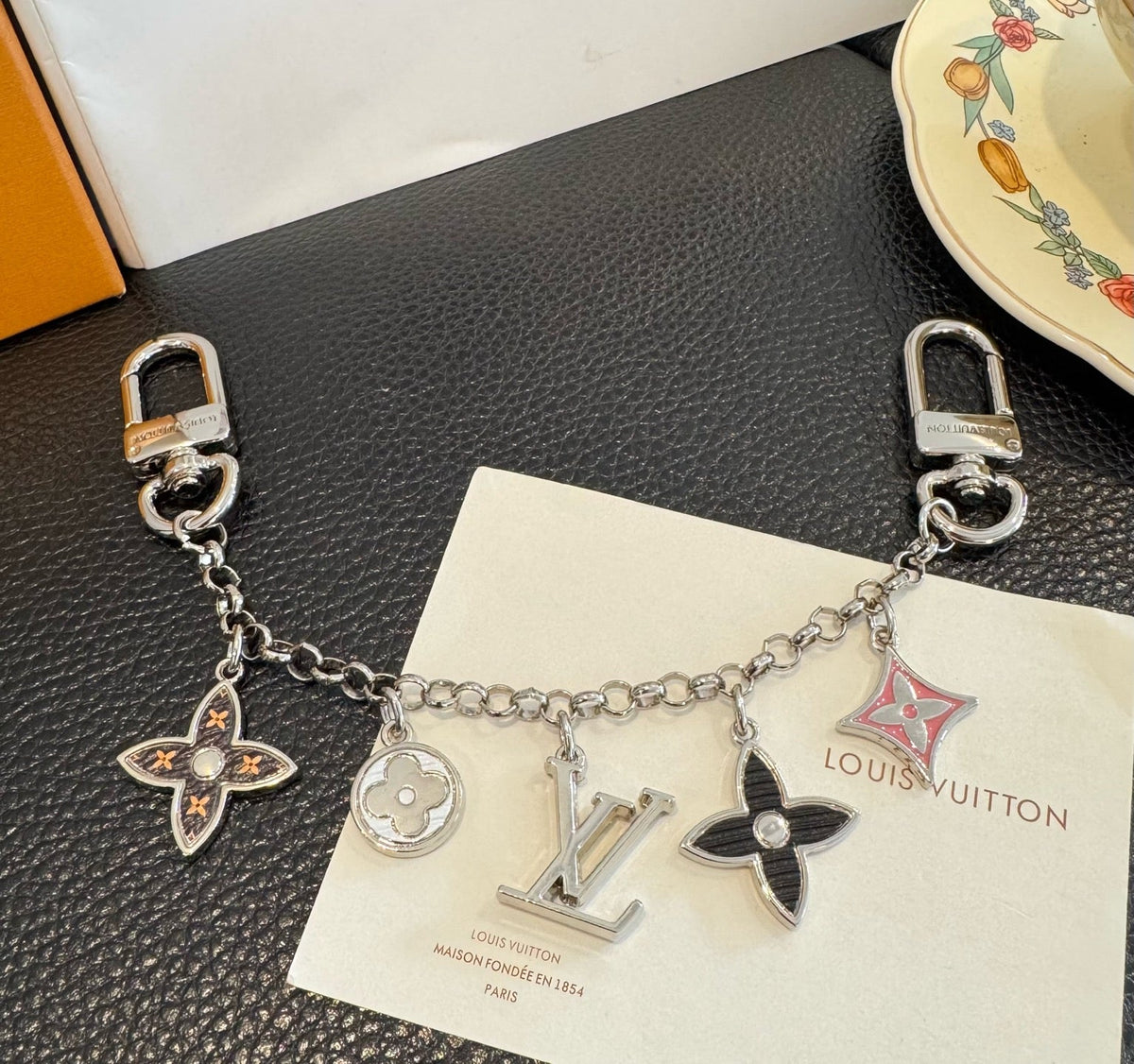 LOUIS VUITTON Canvas Flower Bag Charm Keychain