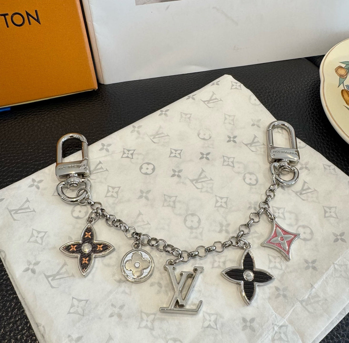 LOUIS VUITTON Canvas Flower Bag Charm Keychain
