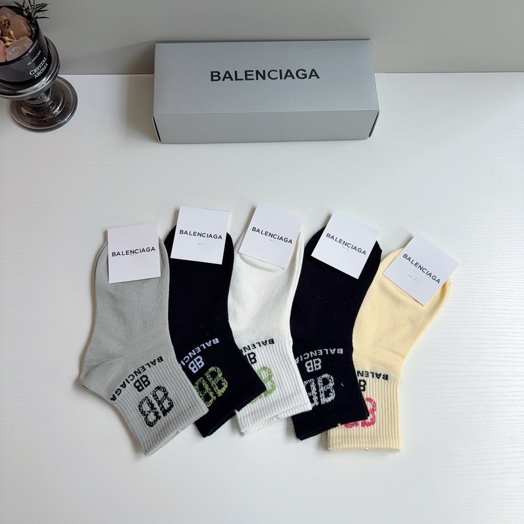 Balenciaga Comfort Crew Socks – 5-Pair Set #002