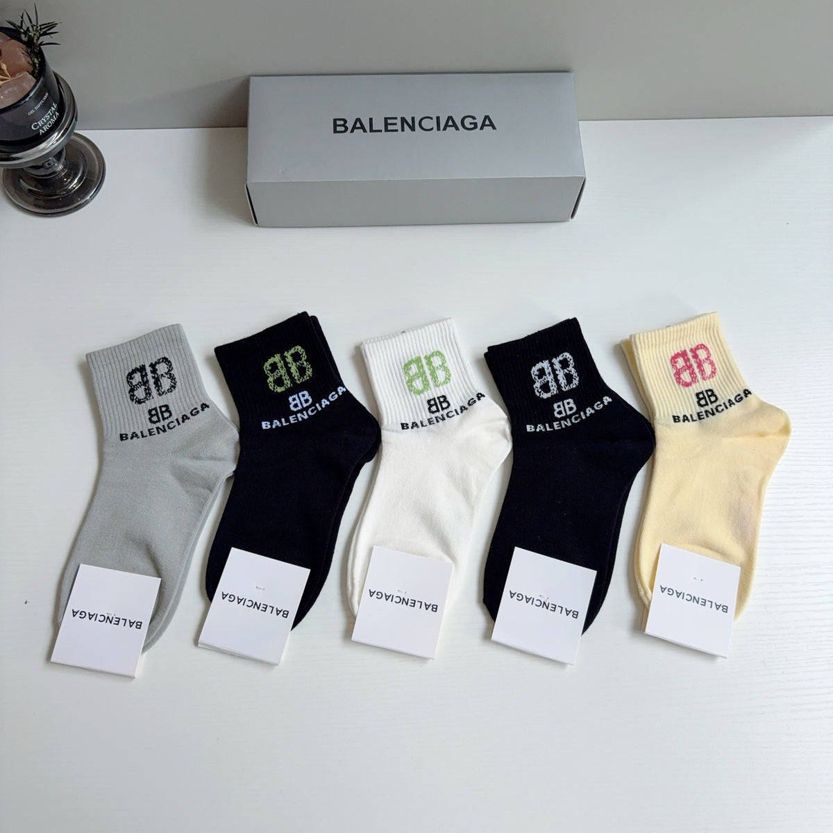 Balenciaga Comfort Crew Socks – 5-Pair Set #002