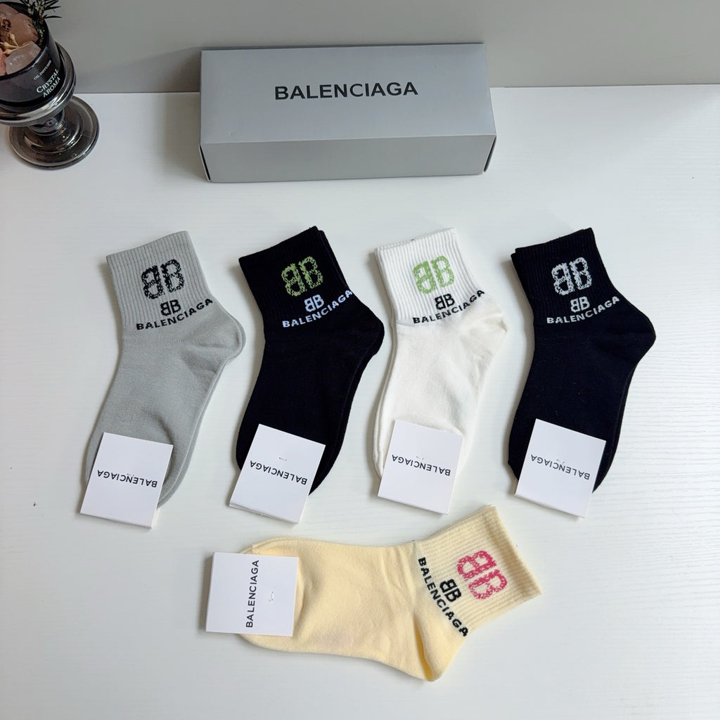Balenciaga Comfort Crew Socks – 5-Pair Set #002