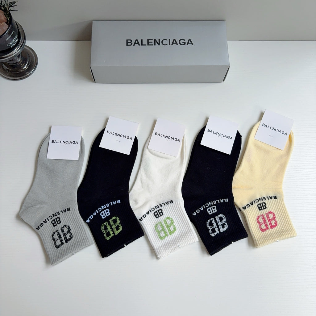 Balenciaga Comfort Crew Socks – 5-Pair Set #002