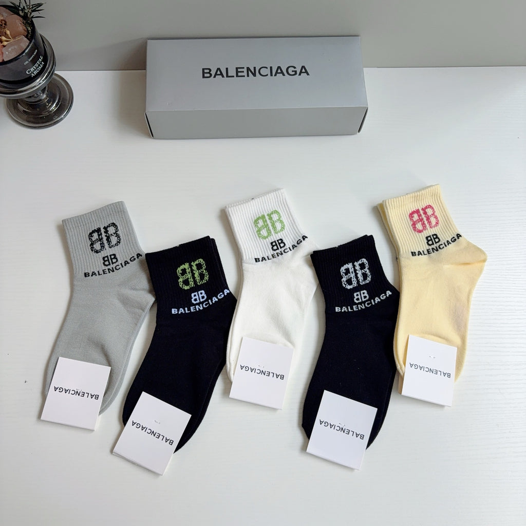 Balenciaga Comfort Crew Socks – 5-Pair Set #002