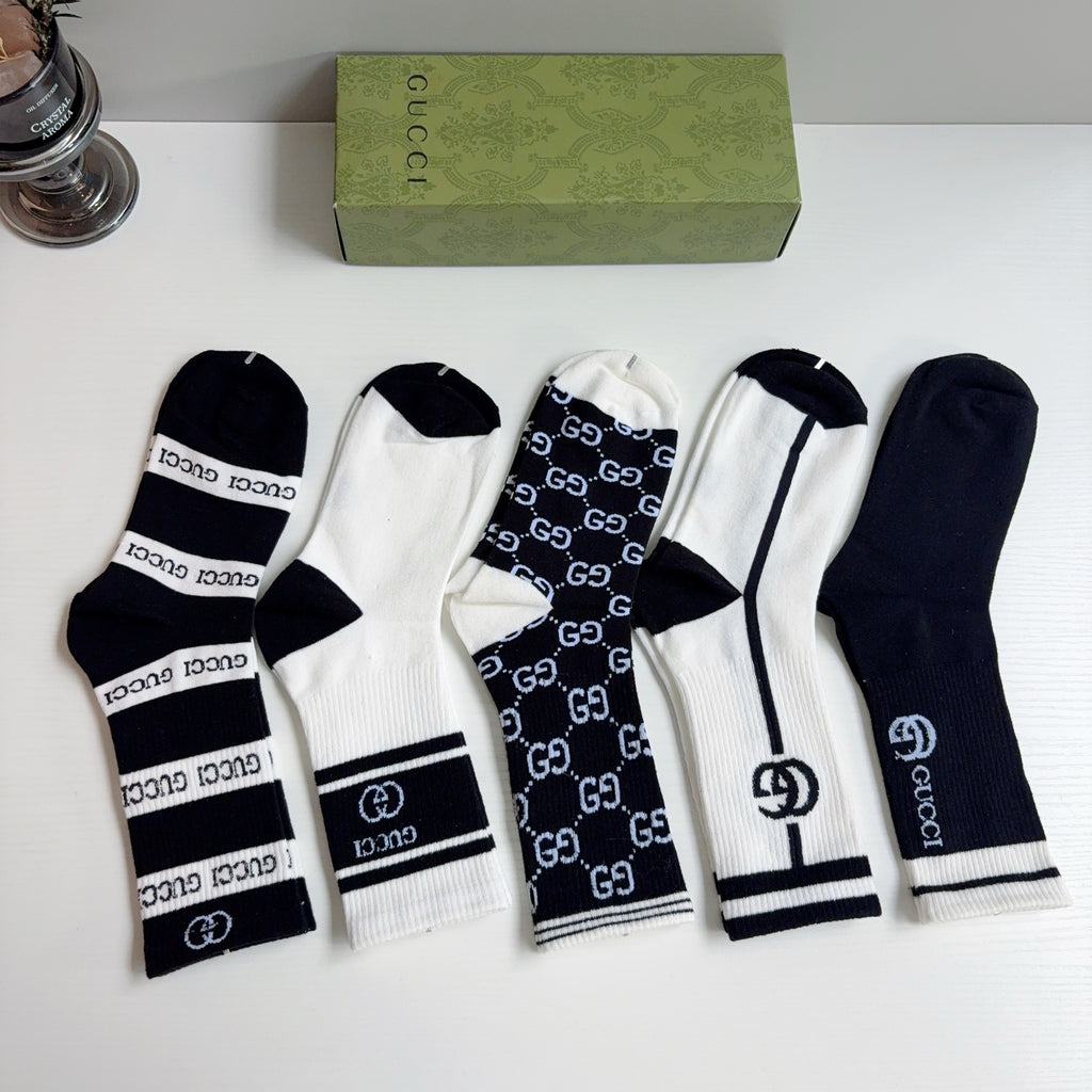 Gucci Cotton Knee-High Socks – 5-Pair Set #004