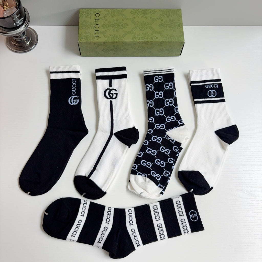 Gucci Cotton Knee-High Socks – 5-Pair Set #004