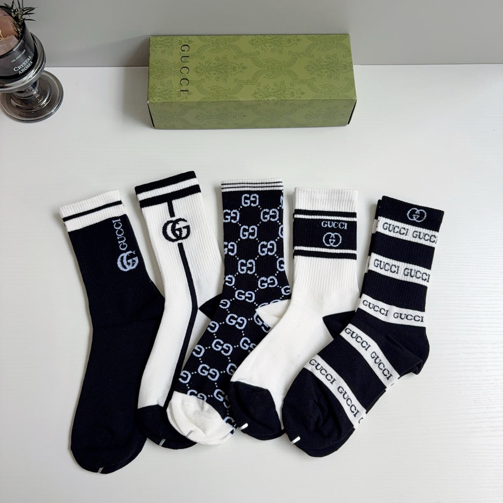 Gucci Cotton Knee-High Socks – 5-Pair Set #004