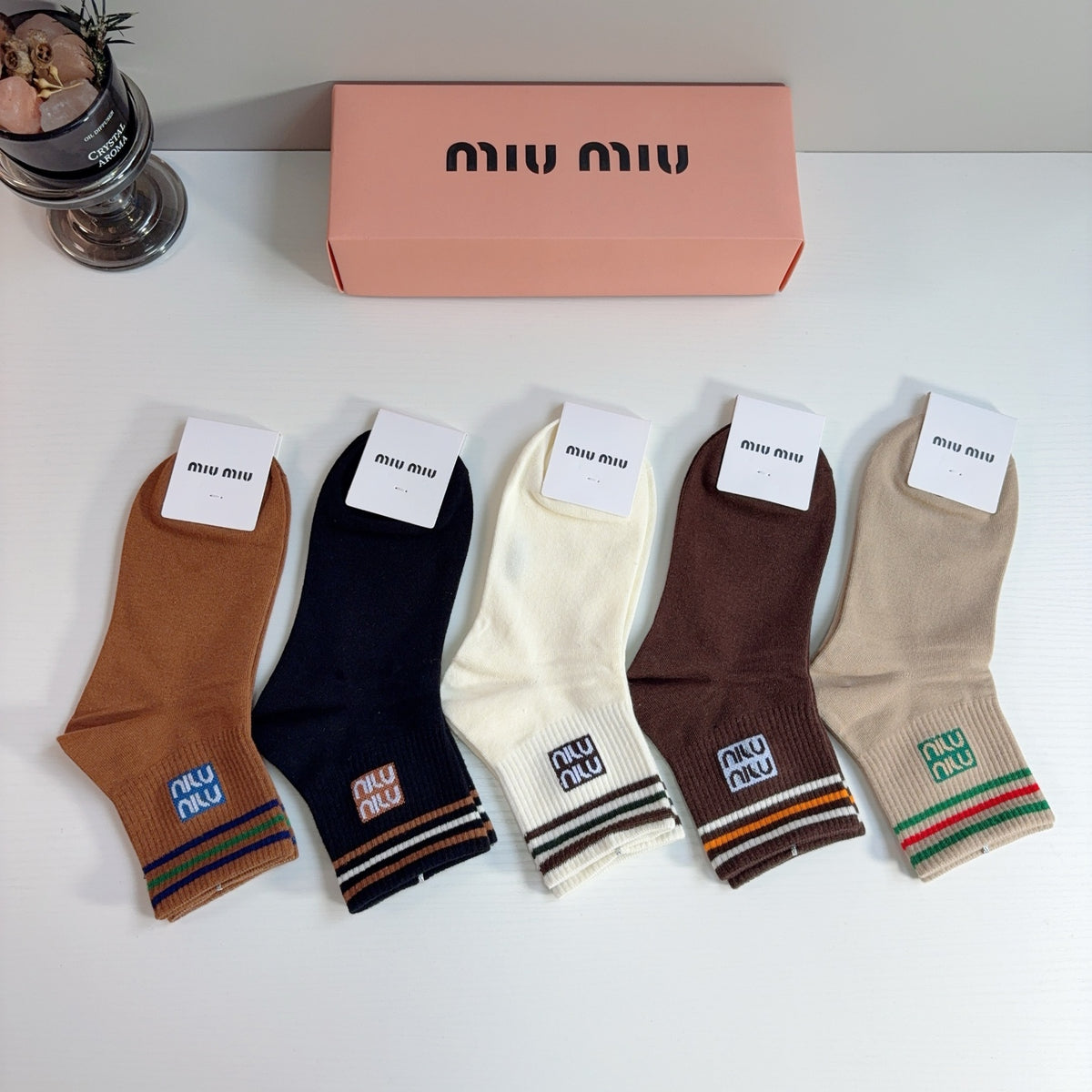 Miu Miu Cotton Crew Socks – 5-Pair Set #003