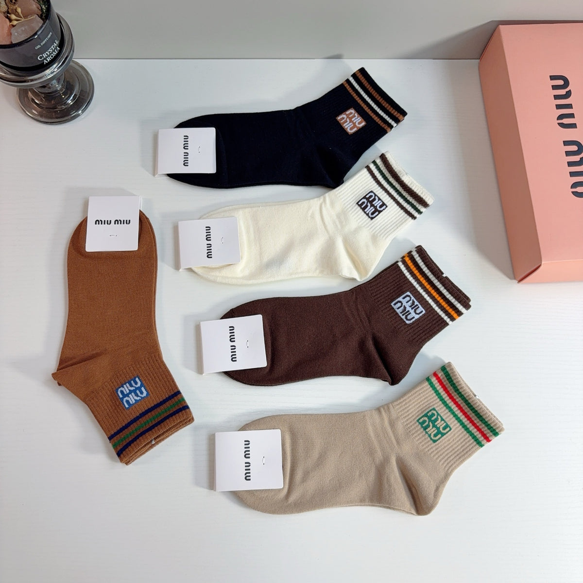 Miu Miu Cotton Crew Socks – 5-Pair Set #003