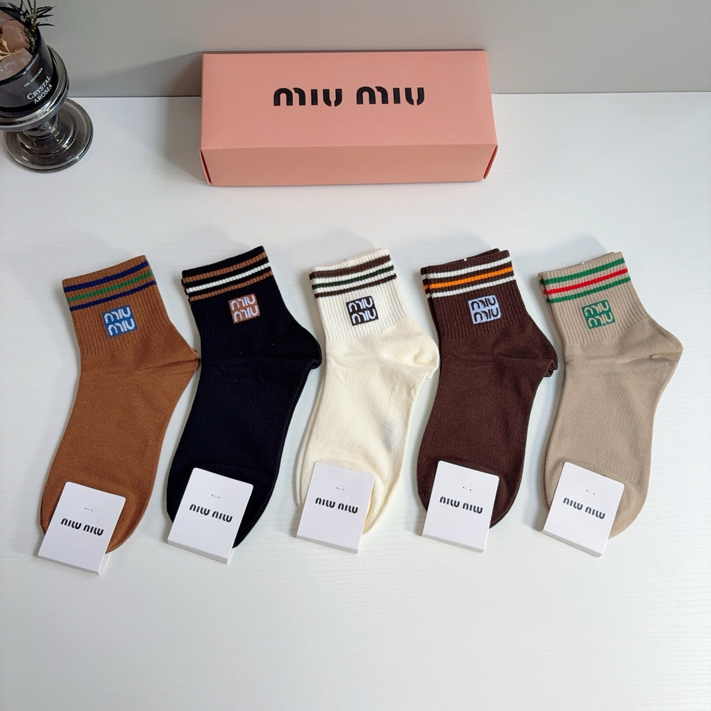 Miu Miu Cotton Crew Socks – 5-Pair Set #003