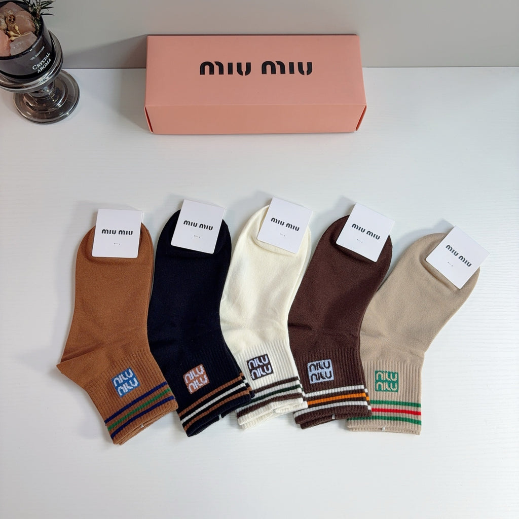 Miu Miu Cotton Crew Socks – 5-Pair Set #003