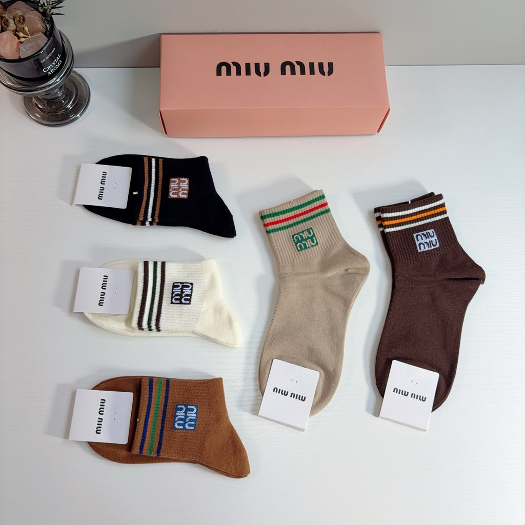 Miu Miu Cotton Crew Socks – 5-Pair Set #003