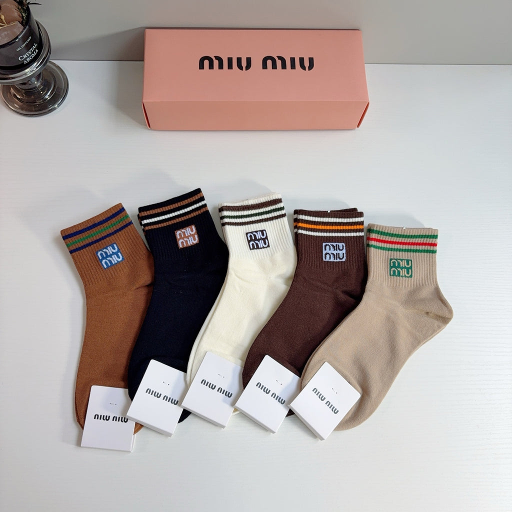 Miu Miu Cotton Crew Socks – 5-Pair Set #003