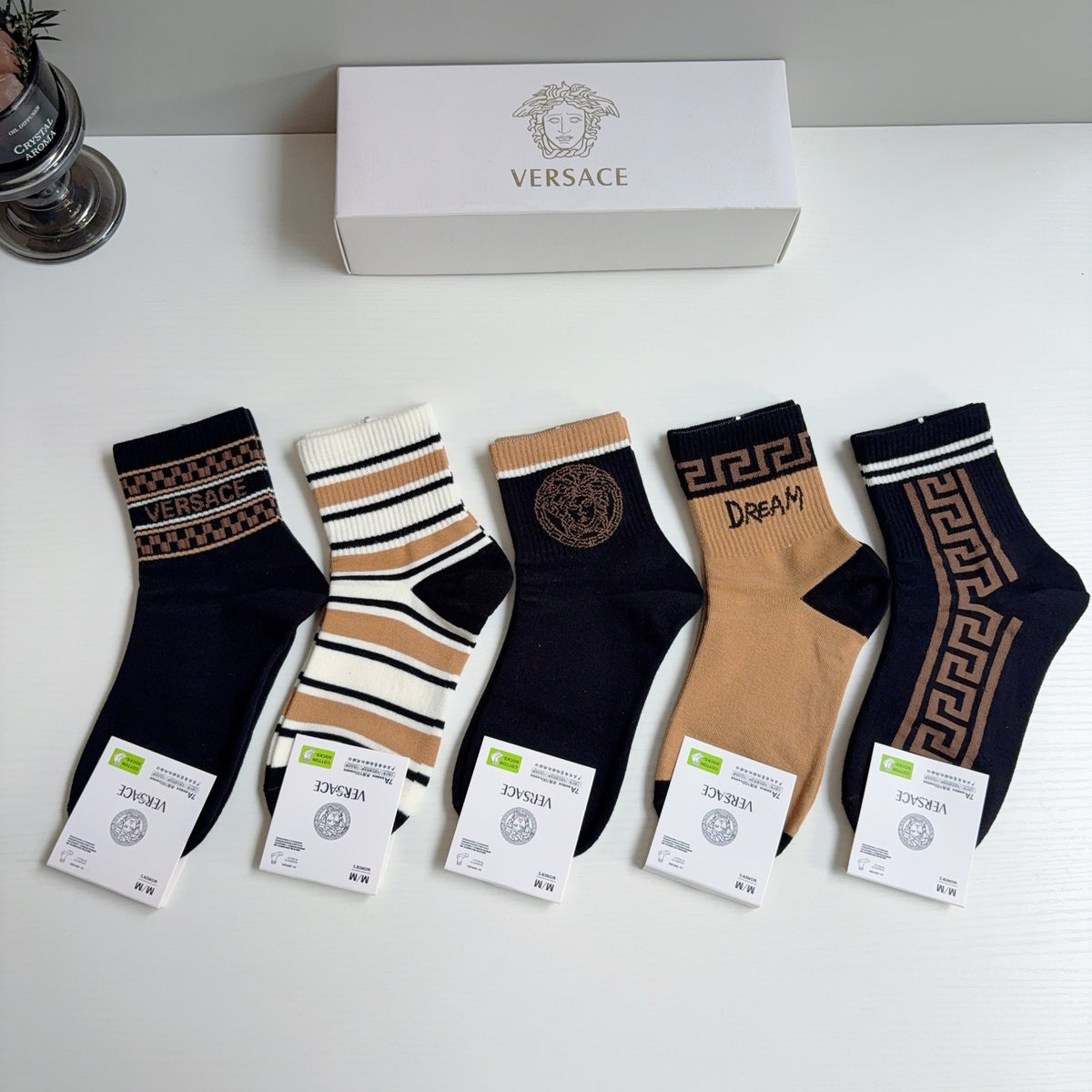 Versace Cotton Knee-High Socks – 5-Pair Set #002