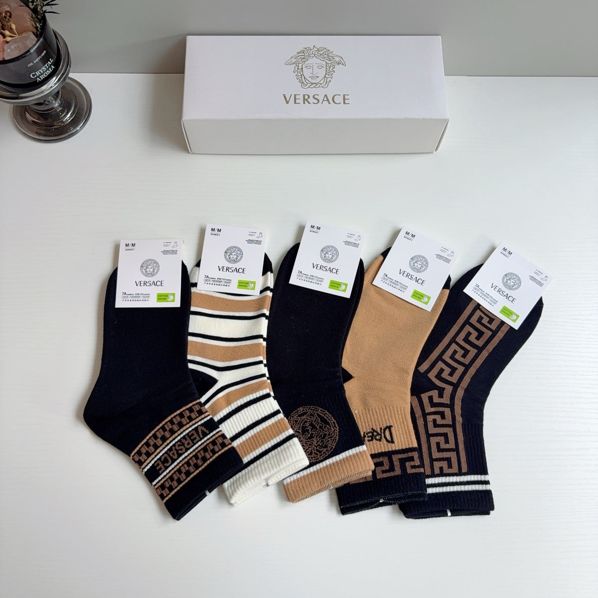 Versace Cotton Knee-High Socks – 5-Pair Set #002