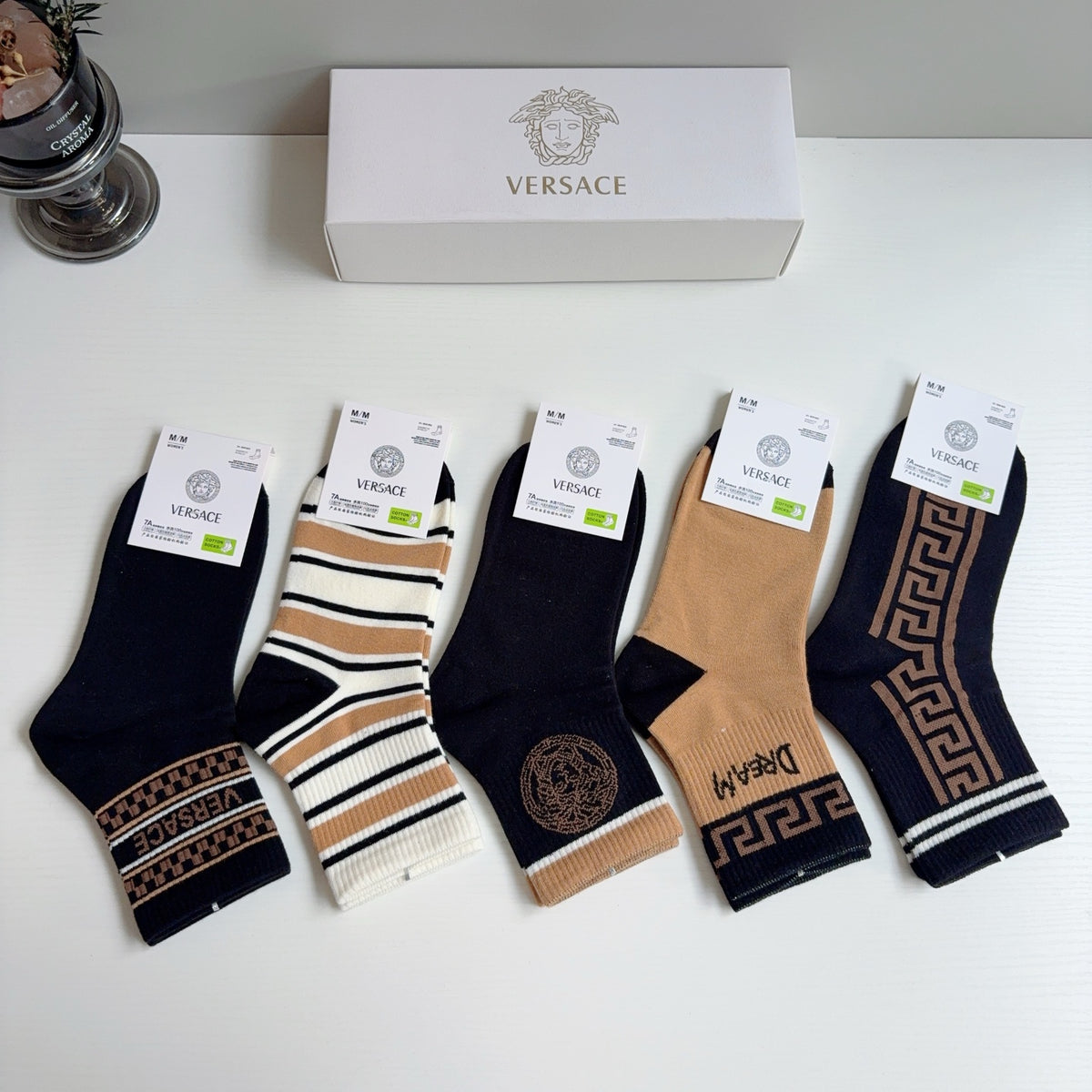 Versace Cotton Knee-High Socks – 5-Pair Set #002
