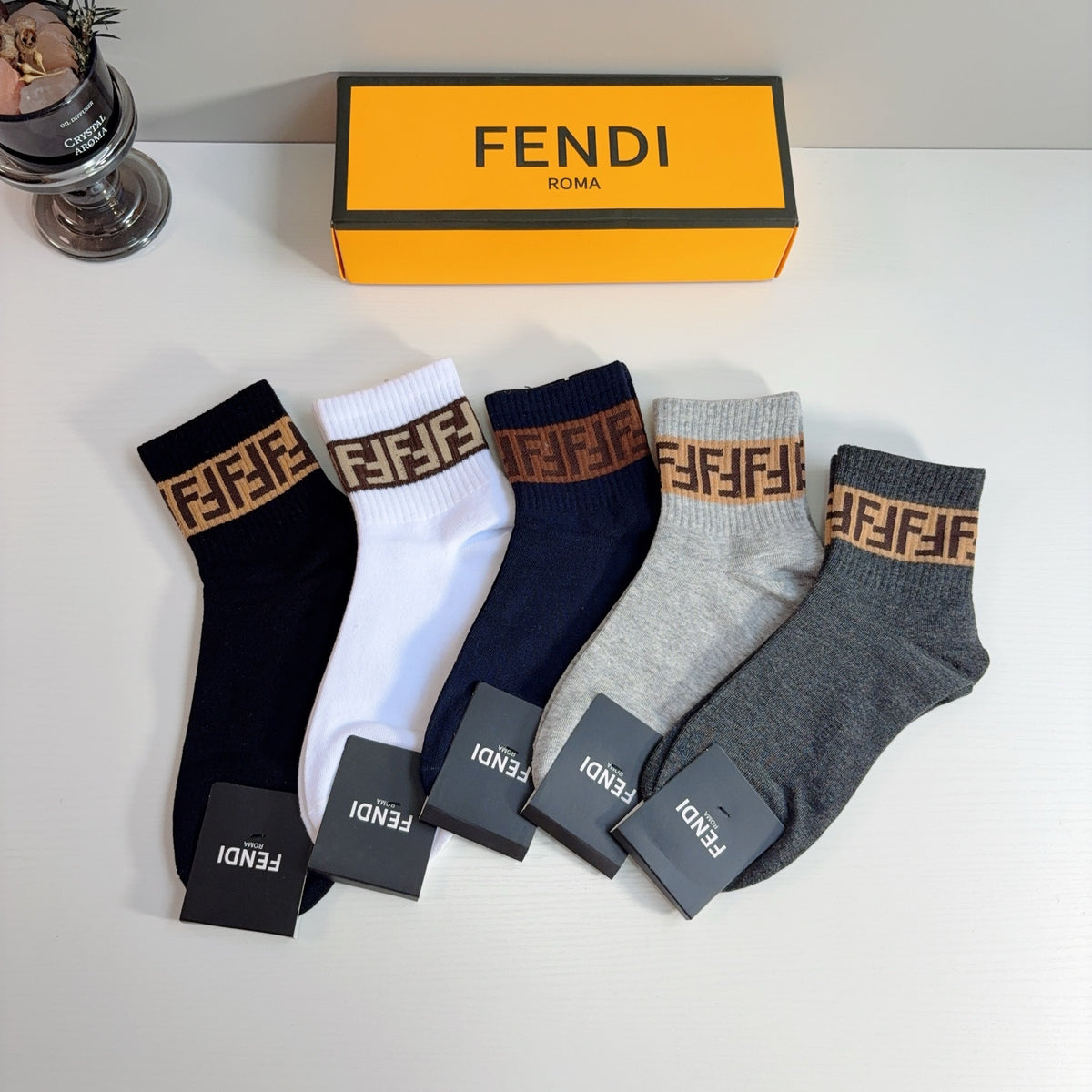 Fendi Cotton Crew Socks – 5-Pair Set #002