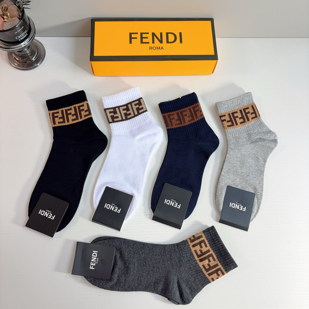 Fendi Cotton Crew Socks – 5-Pair Set #002