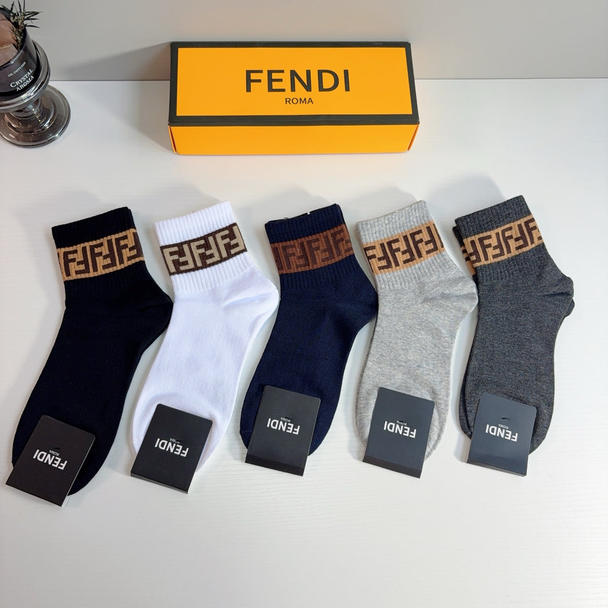 Fendi Cotton Crew Socks – 5-Pair Set #002