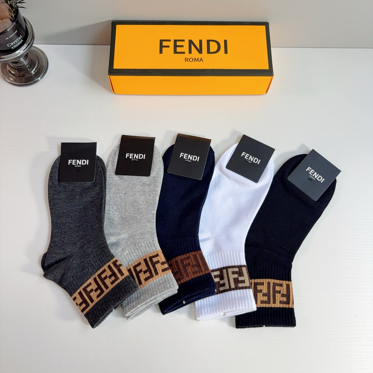 Fendi Cotton Crew Socks – 5-Pair Set #002