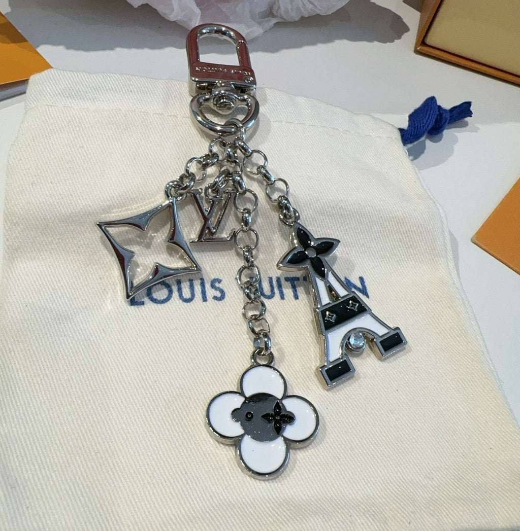 LOUIS VUITTON Canvas Flower Bag Charm Keychain