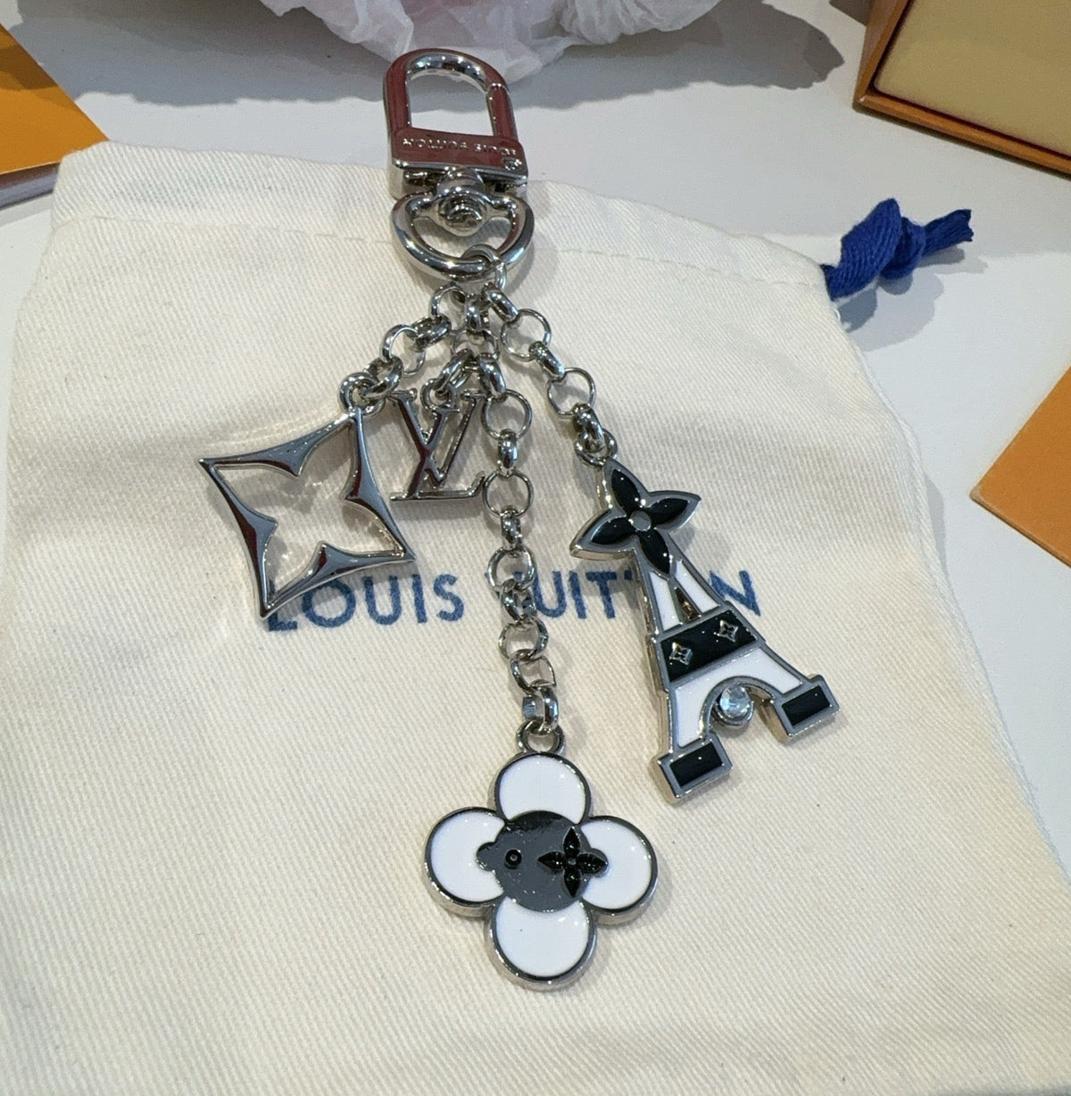 LOUIS VUITTON Canvas Flower Bag Charm Keychain